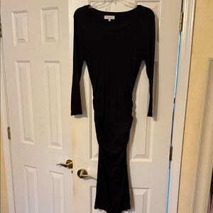 Michael Stars Rushed Fitted Black Long Sleeve Dress
